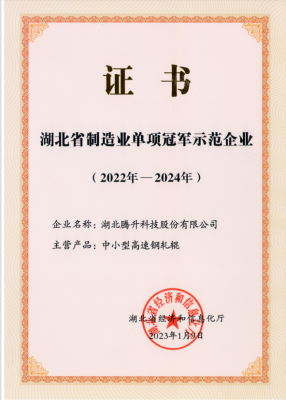 湖北省制造業單項冠軍示范企業